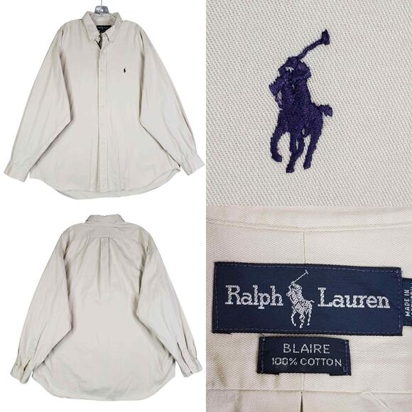 Polo Ralph Lauren Shirt Oxford Men's XXL Solid Tan Beige Long Sleeve Button Down - Picture 1 of 10
